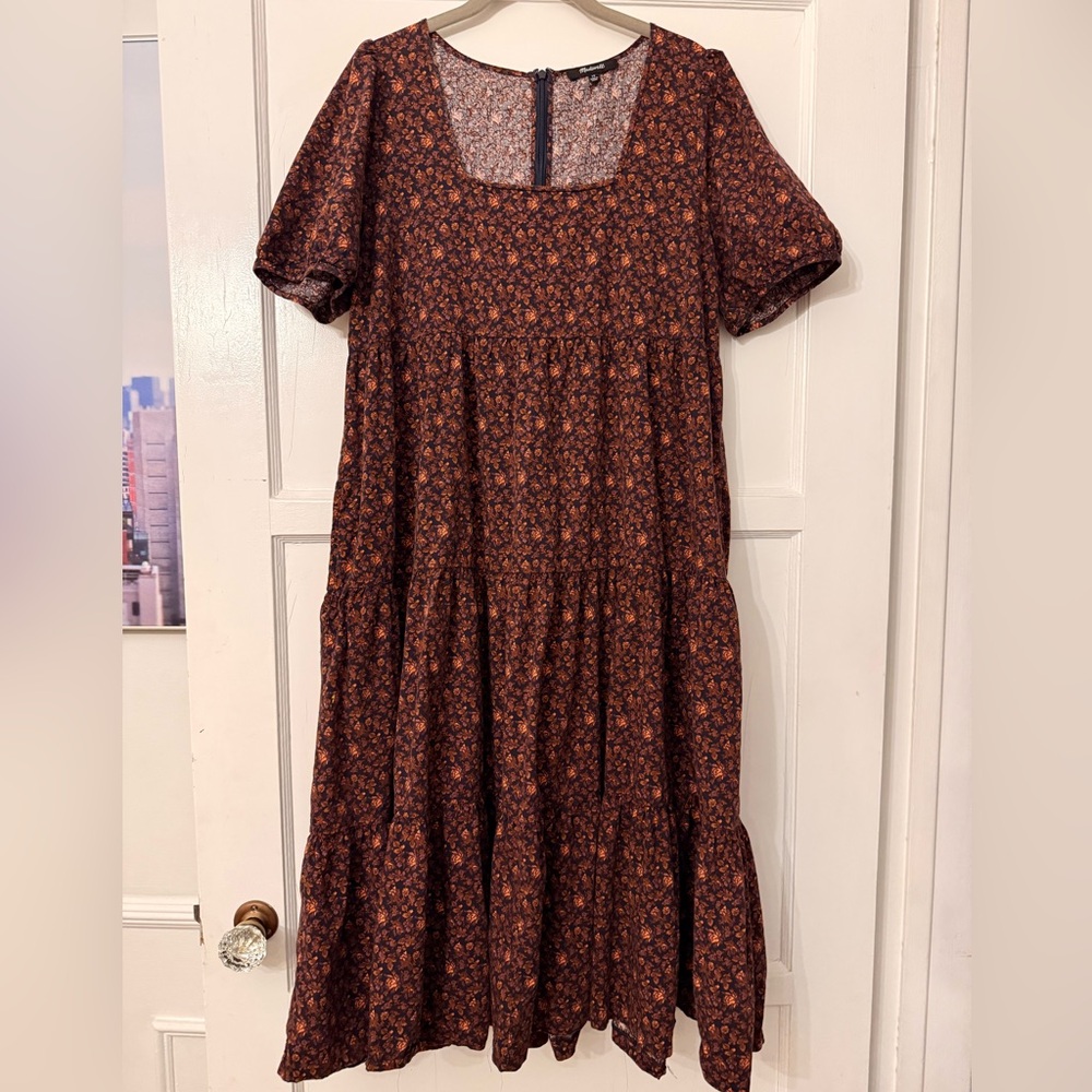 Madewell Aidy Square-Neck Tiered Midi Dress in Orchard Floral